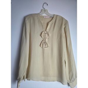 Jerri Sherman Light Butter Yellow V-Neck 100% Silk Boxy Blouse size 10 or Large